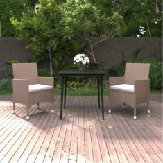 vidaXL Set mobilier de gradina cu perne, 3 piese, poliratan ?i sticla foto