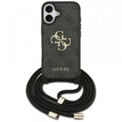 Husa pentru Apple iPhone 17, Guess, 4G CBDY Big Logo with Cord Strap, Neagra foto