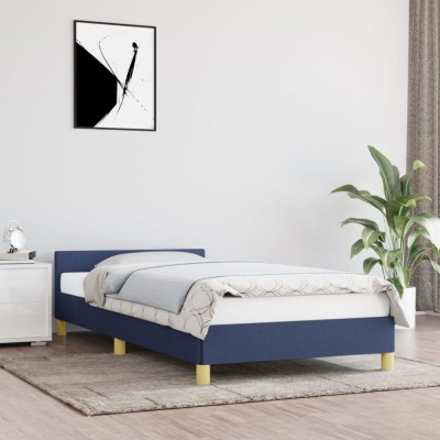 vidaXL Cadru de pat cu tăblie fără saltea, albastru, 100x200cm, textil foto