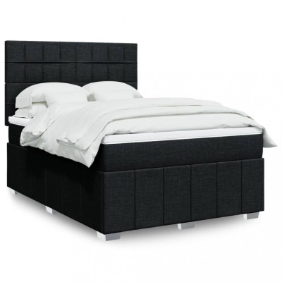 vidaXL Pat box spring cu saltea, negru, 160x200 cm, textil foto