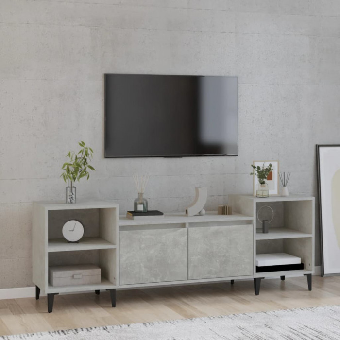 Comoda TV, gri beton, 160x35x55 cm, lemn prelucrat