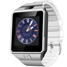 Smartwatch Rush Argintiu Si Curea Silicon Alba, MicroSIM, Functie Telefon, Difuzor, Bluetooth, Camera foto 1.3 MP foto