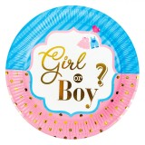 Set Farfurii Carton, Girl or Boy, Dungi Roz și Ciel, 23 cm, 6 Bucăți
