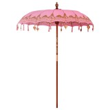 vidaXL Umbrelă de soare Altele Manual Roz x 260 cm Bumbac și lemn masiv