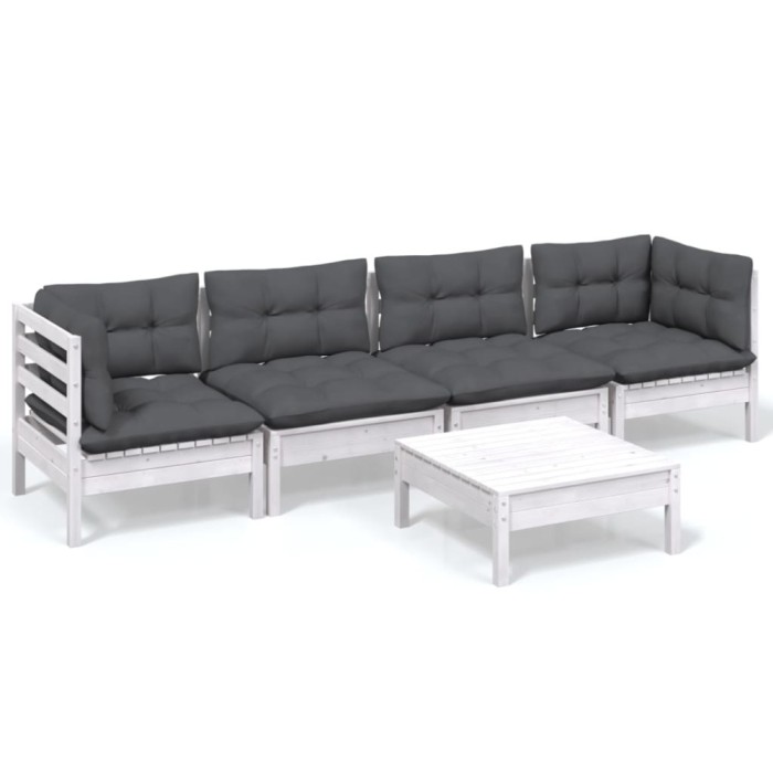 Set mobilier de gradina cu perne, 5 piese, lemn masiv de pin