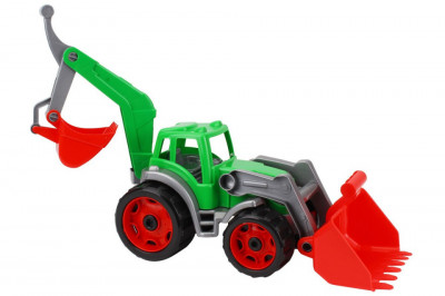 Tractor cu excavator si cupa, TechnoK, (3671) cu brat mobil, verde foto