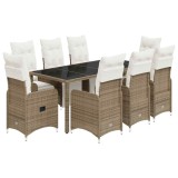 Cumpara ieftin Set bistro de gradina cu perne, 9 piese, maro, poliratan