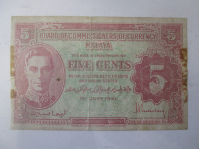 Malaya/Straits Settlements 5 Cents 1941 foto