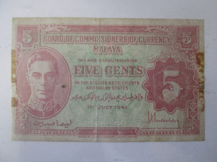 Malaya/Straits Settlements 5 Cents 1941