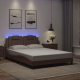 VidaXL Cadru de pat cu lumini LED, maro, 120x200 cm, piele ecologică