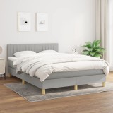 VidaXL Pat box spring cu saltea, gri deschis, 140x190 cm, textil