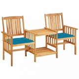 Set Bistro Gradina vidaXL, Lemn Acacia, Masa Ceai, 2 Perne Albastre, 159x61x92 cm