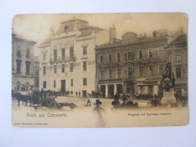 Rară! Carte pos.neci.Cernăuți/Czernowitz-Bucovina,piata/magazine,banca cca.1910 foto