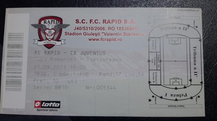 Bilet Rapid - Juventus Buc. (cupa rom.)