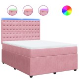 Cumpara ieftin Pat box spring cu saltea, roz, 140x200 cm, catifea