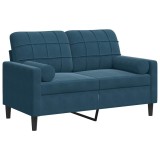 Cumpara ieftin Canapea cu 2 locuri cu pernute, albastru, 120 cm, catifea