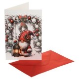 Felicitare de Crăciun cu Gnome și Felinar, 13x19 cm, cu Plic Roșu, CMCLASS