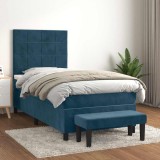 vidaXL Pat box spring cu saltea, albastru &icirc;nchis, 90x200 cm, catifea 3137825