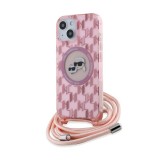Husa pentru iPhone 15 / iPhone 14 / iPhone 13 - Karl Lagerfeld IML Crossbody MagSafe (KLHMP15SHCKCKLCP) - Pink Mono Karl&amp;Choupette Head