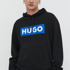 HUGO Blue bluză bărbați, culoarea negru, cu glugă, imprimeu 50522370