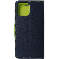 Husa tip carte cu stand Fancy Book bleumarin cu verde pentru Apple iPhone 12, 12 Pro