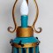 Lampa romaneasca artizanala, feronerie + lemn + cupru, functionala, anii 70