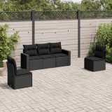 VidaXL Set mobilier de grădină cu perne, 5 piese, negru, poliratan