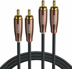 CABLU audio Ugreen, &amp;quot;AV104&amp;quot; 2 x RCA (T) la 2 x RCA (T), 2m, conectori auriti, negru &amp;quot;10518&amp;quot; (timbru verde 0.18 lei) - 6957303815180 foto