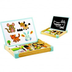 Tabla magnetica din lemn cu puzzle si accesorii pentru copii