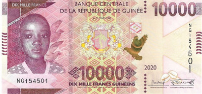 Guineea 10,000 Francs 2020 - V19, P-49A UNC !!! foto