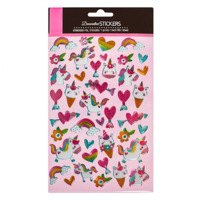 Set Autocolante 3D, 41 Bucăți, Model Unicorni și Curcubeu, Multicolor