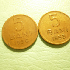 Set 2 monede 5 Bani 1953 si 1956 ,bronz cal. buna