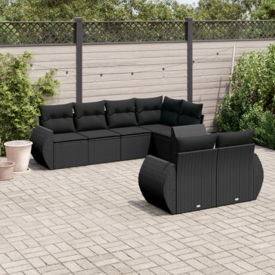 Gossi set canapele de gradina cu perne, 7 piese, negru, poliratan foto