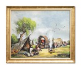 Cumpara ieftin Tablou satra tiganeasca pictat manual inramat, 70x60cm ulei pe panza, Geo Ungureanu