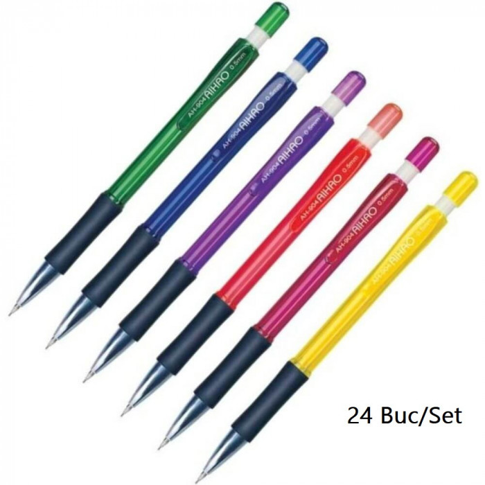 Set 24 Creioane Mecanice AIHAO, 0.5 mm, Corp de Plastic cu Radiera, Creioane Mecanice 0.5 mm, Creioane Mecanice cu Mecanism, Creioane Mecanice pentru