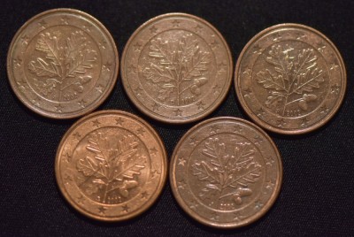 5 euro cent Germania - 2002 A,D,F,G, J foto