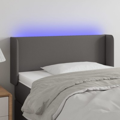 vidaXL Tăblie de pat cu LED, gri, 83x16x78/88 cm, piele ecologică foto