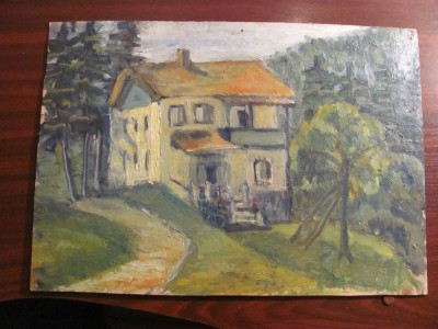 PVM - &amp;quot;Casa in Padure&amp;quot; ulei pe carton semnatura acoperita ulterior cu vopsea foto