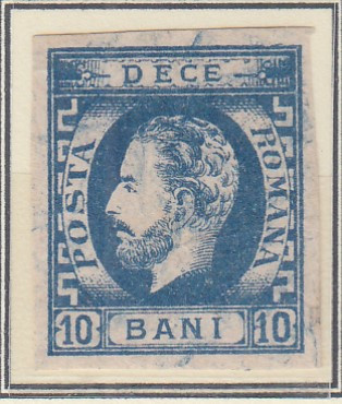 ROMANIA 1871 LP 31 b REGELE CAROL I CU BARBA 10 BANI ALBASTRU T4 STAMPILAT