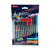 Set 10x Pix cu gel Radius Glitter Gel, 1. 0mm, cu capac, corp transparent, blister 10 culori cu sclipici