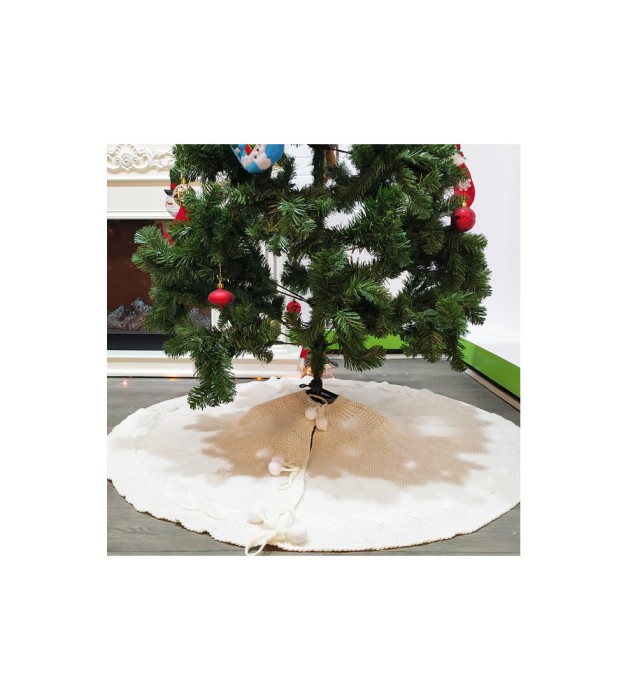 Covor rotund, pentru bradul de Craciun, diametru 120 cm alb