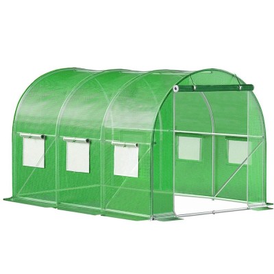 Sera de gradina, tip tunel cu cadru metalic, 200x300cm, 6 ferestre, verde, 6 mp Household NewTrend foto