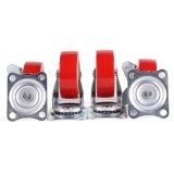 Set 4 roti pivotante 75 mm rosii care include 2 buc cu blocare totala si 2 buc fara blocare