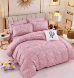Cumpara ieftin Lenjerie pat single,bumbac finet,4 piese,roz cu motiv floral-A573, Jojo Home