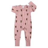 Cumpara ieftin Salopeta pijama Edman bebe/copii Teddybear cu maneca lunga, fermoar reversibil, bumbac, 6-12 luni, Roz pal