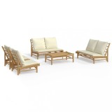 Cumpara ieftin Set mobilier de gradina cu perne alb crem, 2 piese, bambus