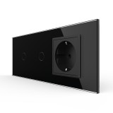 Cumpara ieftin Intrerupator dublu cu priza Livolo, rama din sticla neagra, standard italian 6M