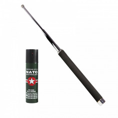 Baston telescopic 65 cm argintiu cadou spray NATO 60 ml foto