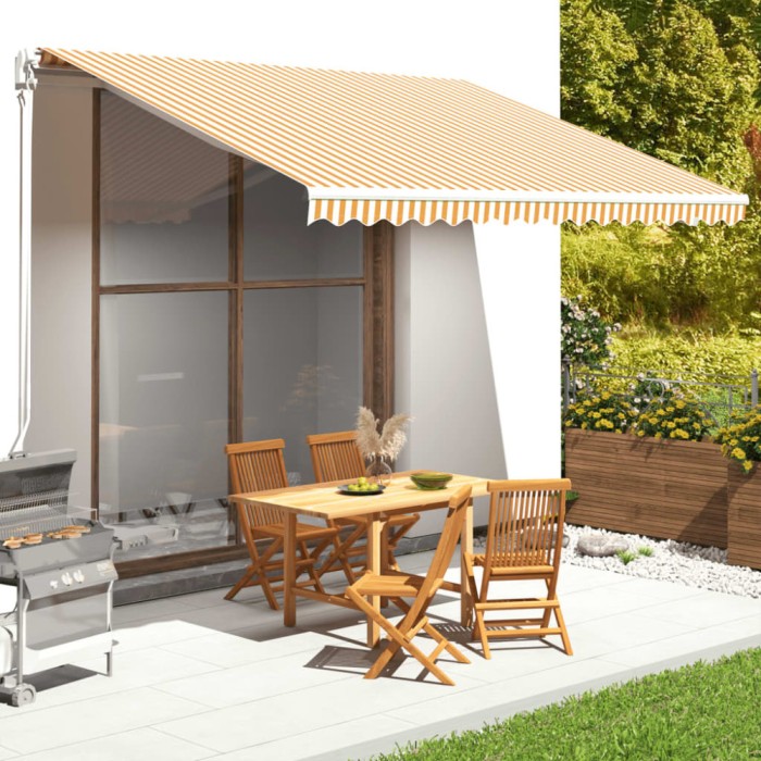 vidaXL P&acirc;nză de rezervă copertină, galben și alb, 4x3,5 m