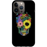 Husa compatibila cu Apple iPhone 13 Pro Max model Flower Skull, Silicon, TPU, Viceversa, Transparent, Carcasa